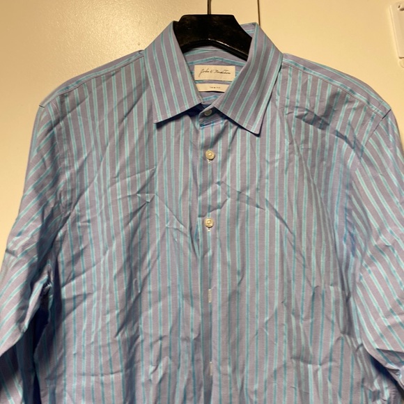 Mens Button-down with Subtle Shimmer in Stripe - Picture 1 of 4